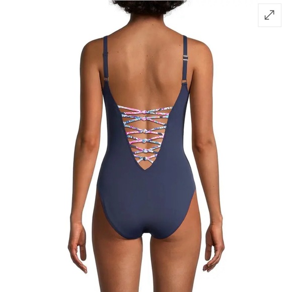Lilly Pulitzer isle lattice one piece swimsuit navy - Picture 2 of 5